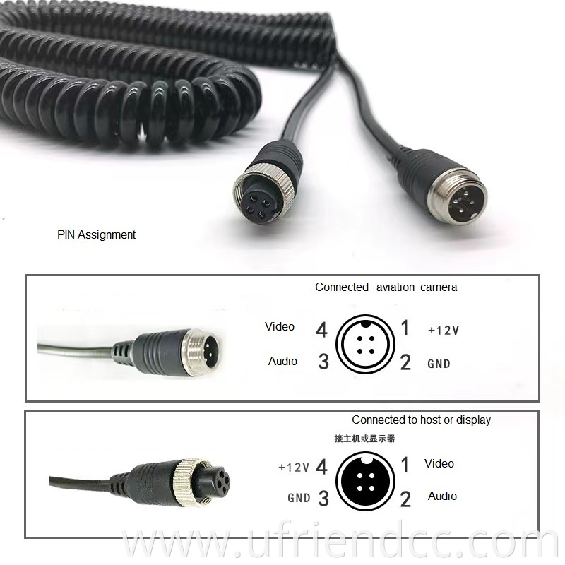 M12 male to female OD 6.0 PU shielded Vehicle 4 pin aviation video cable for semi-trailer truck harvester